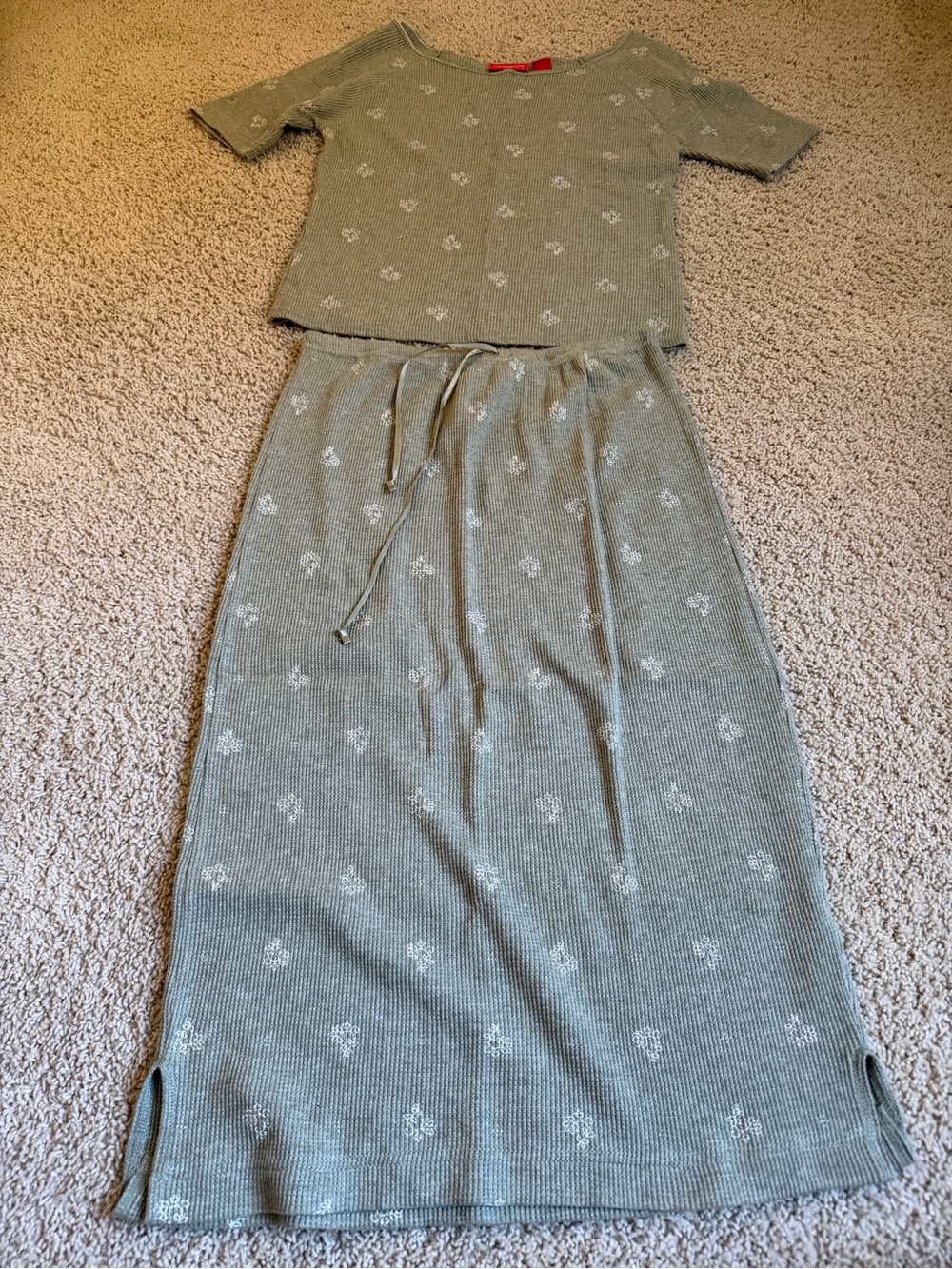 Liz Claiborne Sage Green Knit Set with Subtle Floral Stitch